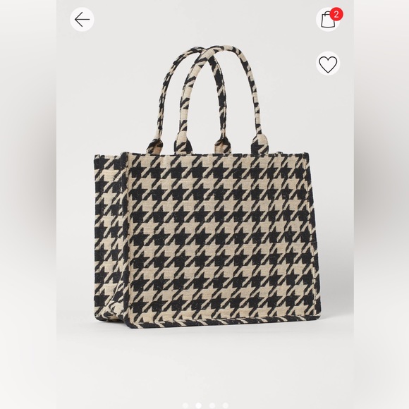 SOLD OUT H&M Jacquard Weave Houndstooth Handbag Tote. Black & White. NWT. - Picture 3 of 13